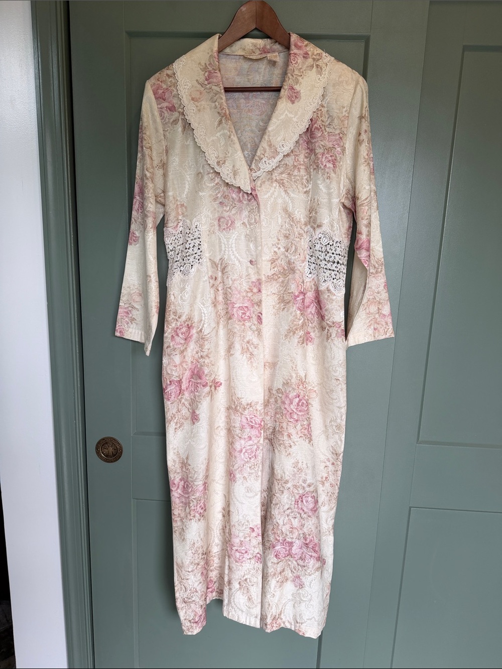 Victoria's Secret Cream and Pink Floral Lace Robe - Vintage